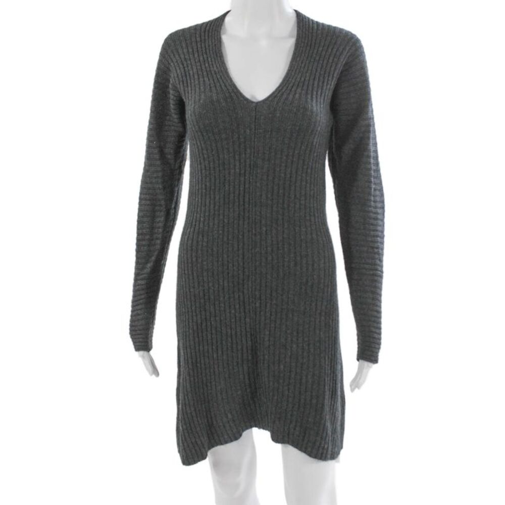 Margaret OLeary Womens Gray V-Neck Sweater Dress Cashmere Long Sleeve Size S